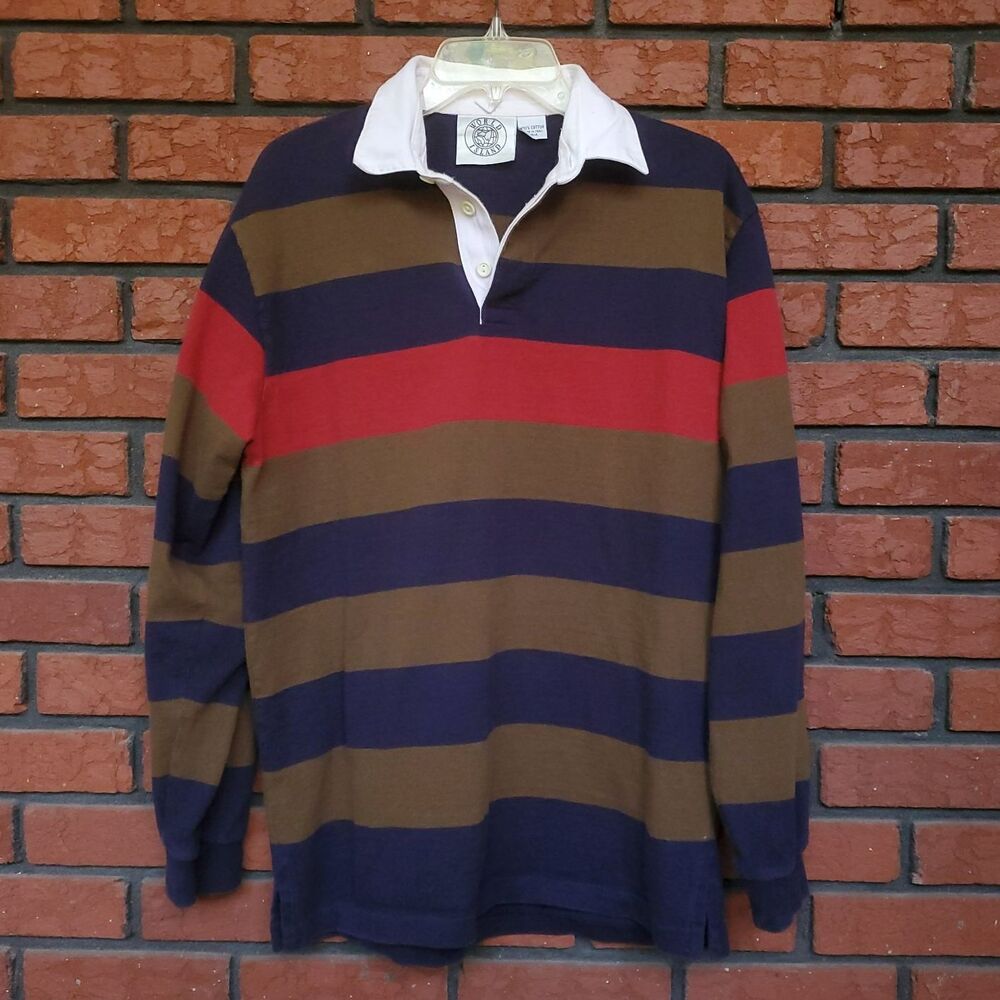 Vintage 90s Rugby Shirt Mens Large Striped Cotton Pullover World Island Preppy